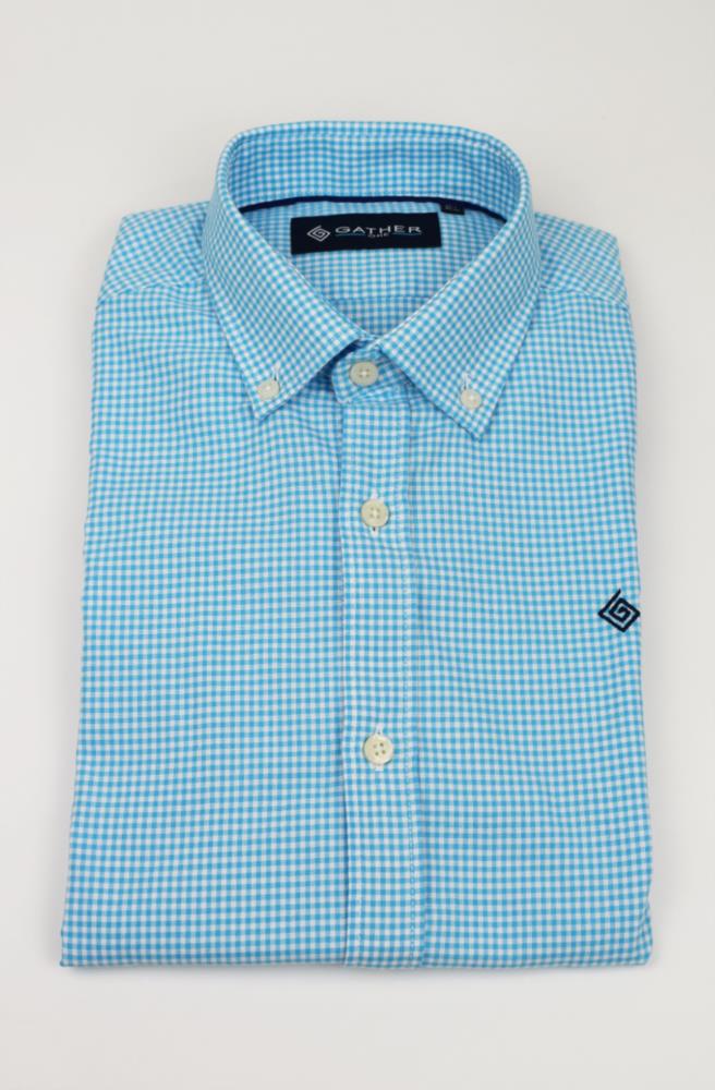 CAMISA SLIM CUADROS TURQUESAS